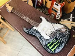 MONSTER ENERGY X FENDER SQUIER STRAT SIGNED GUITAR 2015 OUTBURN TOUR LIMITED F/S