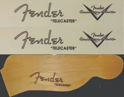 2 (TWO) FENDER TELECASTER SPAGHETTI W/ CUSTOM SHOP HEADSTOCK WATERSLIDE DECALS.