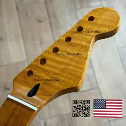 ROASTED FLAME MAPLE STAINLESS STRAT GUITAR NECK NITRO SATIN FITS FENDER SM22BI
