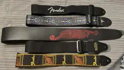 LOT OF 5 GUITAR STRAPS CROSS PERRI TIGER FENDER LEATHER THICK SEE PHOTOS