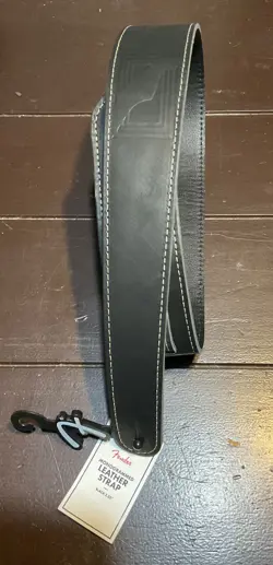 GENUINE FENDER MONOGRAMMED LOGO ADJUSTABLE LEATHER GUITAR STRAP - BLACK