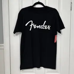 GENUINE FENDER GUITARS ORIGINAL LOGO TEE MEN'S T-SHIRT - BLACK - MEDIUM
