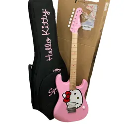 UNUSED SQUIER BY FENDER HELLO KITTY PINK STRATOCASTER GUITAR W/ GIG BAG BOX JP