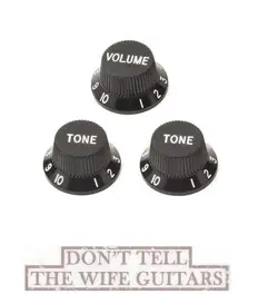 3-EMG BLACK STRAT KNOB SET PLASTIC FENDER-STYLE FOR 6MM SPLIT SHAFT POTS