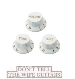 3-EMG WHITE STRAT KNOB SET PLASTIC FENDER-STYLE FOR 6MM SPLIT SHAFT POTS
