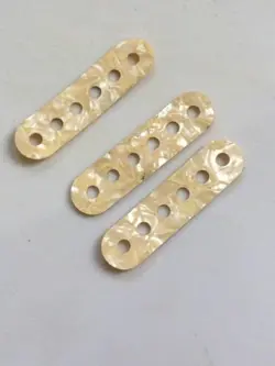 THREE VINTAGE AGED CREAM RELIC GENUINE FENDER PUP COVERS PEARL TOPS STRAT GUITAR