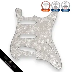 STEWMAC STRAT PICKGUARD PEARLOID WHITE/BLACK 4PLY FOR FENDER US/MEXICO