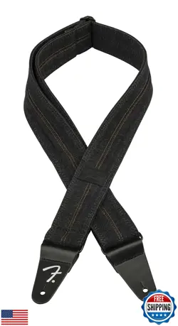 FENDER X WRANGLER DENIM GUITAR STRAP, WASHED BLACK STITCH