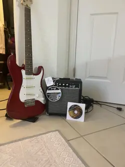 SQUIER BY FENDER STRATOCASTER ELECTRIC GUITAR + FENDER AMP BUNDLE