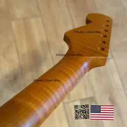 SALE ROASTED FLAME MAPLE STAINLESS STRAT GUITAR NECK SATIN FITS FENDER SM22BJ