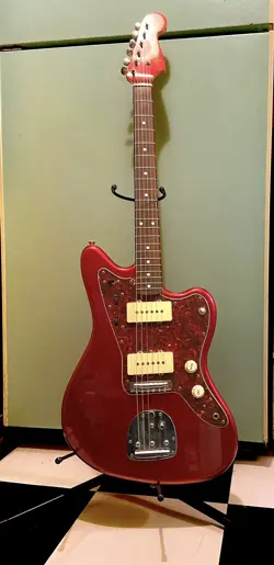 2002 JAPAN FENDER JAZZMASTER GUITAR ANDY APPLE RED WITH MATCHING HEADSTOCK