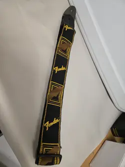 VINTAGE FENDER CLASSIC ACE STYLE WOVEN GUITAR STRAP MADE IN USA BROWN & GOLD ADJ