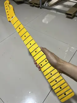 DIY STAINLESS STEEL 21FRETS FENDER STRAT YELLOW GLOSS MAPLE ELECTRIC GUITAR NECK