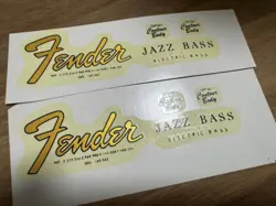 2PCS FENDER JAZZ BASS GUITAR RETRO WATERSLIDE TRANSFER HEADSTOCK DECALS STICKERS