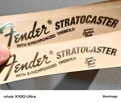 2 FENDER GUITAR SYNCHRONIZED TREMOLO HEADSTOCK SELFADHESIVE METAL STICKER GOLDEN