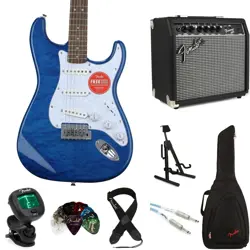SQUIER AFFINITY SERIES STRATOCASTER QMT ELECTRIC GUITAR AND FENDER AMP BUNDLE -