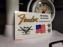 2PCS FENDER STRAT65 CUSTOM GUITAR VINYL UV TRANSFER HEADSTOCK DECAL STICKER MUGS