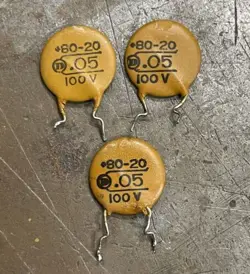 3 VINTAGE CIRCLE D CERAMIC DISC CAPACITORS CAPS .05UF 100V FENDER