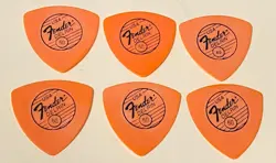 VINTAGE FENDER 1980’S -ORANGE 346 DELRIN PICKS-LOT OF 6 NOS- .60 GAUGE