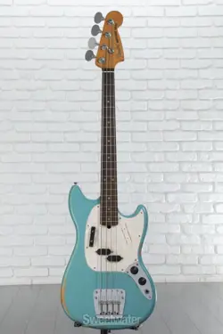 FENDER JMJ ROAD WORN MUSTANG BASS GUITAR - FADED DAPHNE BLUE