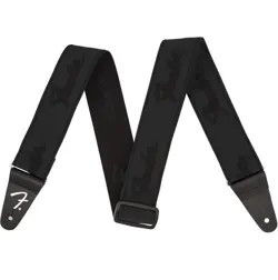 FENDER WEIGHLESS RUNNING LOGO GUITAR STRAP, BLACK ON BLACK