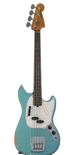 GUITAR ELECTRIC FENDER JMJ ROAD WORN MUSTANG BASS GUITAR - FADED DAPHNE BLUE
