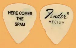 STEVE WINWOOD WHITE FENDER VINTAGE GUITAR PICK - 1987 HERE COMES THE SPAM - USED