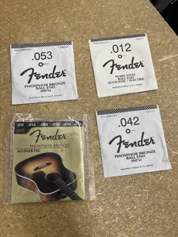 3 FENDER PHOSPHOR BRONZE COATED LIGHT ACOUSTIC GUITAR STRINGS INCOMPLETE