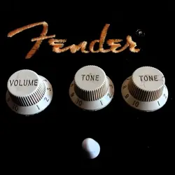 VINTAGE FENDER STRATOCASTER GUITAR KNOBS - 2 TONE, 1 VOLUME & SWITCH TIP