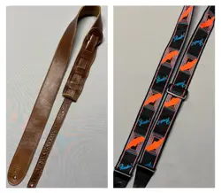 PERRI'S BM2 BROWN LEATHER & FENDER NEON MONOGRAM GUITAR STRAP LOT 2
