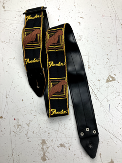 USED VTG FENDER MONOGRAMMED GUITAR STRAP (BL/Y/BR) STRAIGHT LOGO