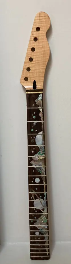 CUSTOM FENDER STYLE NECK WITH HAND SET INLAYS - MOON STARS MOUNTAINS