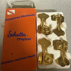 SCHALLER GOLD BASS TUNERS 2+2 MADE IN GERMANY FENDER GUITAR OPEN BOX.