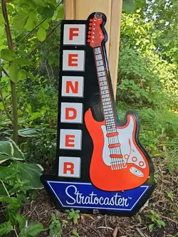 LARGE VINTAGE 1954 FENDER STRATOCASTER PORCELAIN SIGN 30