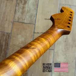 ROASTED FLAME MAPLE STAINLESS STRAT GUITAR NECK NITRO SATIN FITS FENDER SM22BR