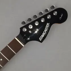 STARCASTER STRAT BY FENDER GUITAR NECK ~ METALLIC BLACK LARGE HEADSTOCK ~ MINT ~