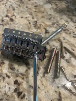 GENUINE FENDER SQUIER STRAT TREMOLO BRIDGE W/ MOUNTING SCREWS, CLAW, AND SPRINGS