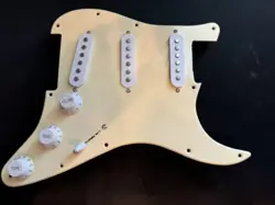 USED CREME LOADED PICKGUARD FOR FENDER STRAT, 11 HOLE S/S/S #2