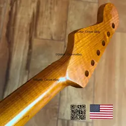 SALE ROASTED FLAME MAPLE STAINLESS STRAT GUITAR NECK SATIN FITS FENDER SM22BO