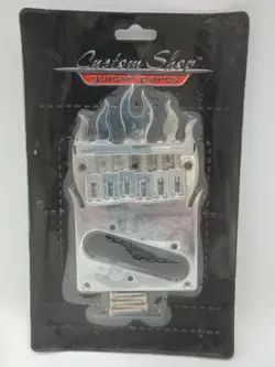 CUSTOM SHOP CHROME FLAME 6 SADDLE FENDER TELECASTER/STRAT BRIDGE SET AFTERMARKET