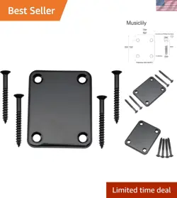 METAL ALLOY NECK PLATE WITH SCREWS FOR FENDER STRATOCASTER OR TELECASTER, BLACK