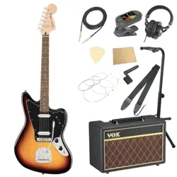 SQUIER BY FENDER AFFINITY SERIES JAGUAR 3-COLOR SUNBURST WITH VOX AMP, 11-PIECE