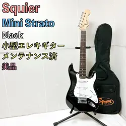 SQUIER BY FENDER MINI STRATOCASTER ELECTRIC GUITAR BLACK USED WITH SOFT CASE