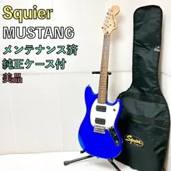 SQUIER BY FENDER MUSTANG ELECTRIC GUITAR BLUE USED WITH SOFT CASE
