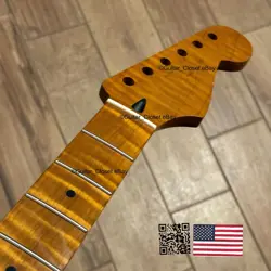 ROASTED FLAME MAPLE STAINLESS STRAT GUITAR NECK NITRO SATIN FITS FENDER SM22B@