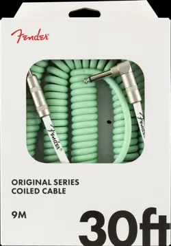 099-0823-007 FENDER ORIGINAL SERIES COIL CABLE STRAIGHT-ANGLE 30' SEAFOAM GREEN