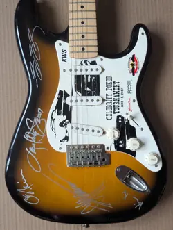 CHIP FOOSE KENNY WAYNE SHEPHERD BILL GOLDBERG SIGNED FENDER SQUIER GUITAR