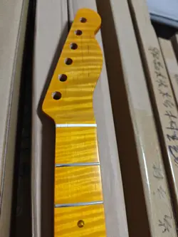 21FRET TIGER FLAME MAPLE ELECTRIC GUITAR NECK YELLOW FOR FENDER TELE TL PART
