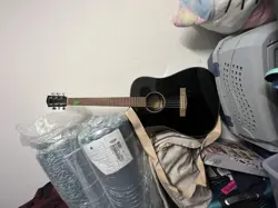 BLACK FENDER ACOUSTIC GUITAR WITH STRAP , GIG BAG AND PICK