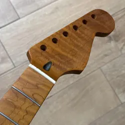 STAINLESS 22 FRET FLAME ROASTED MAPLE STRAT GUITAR NECK NITRO SATIN FOR FENDER